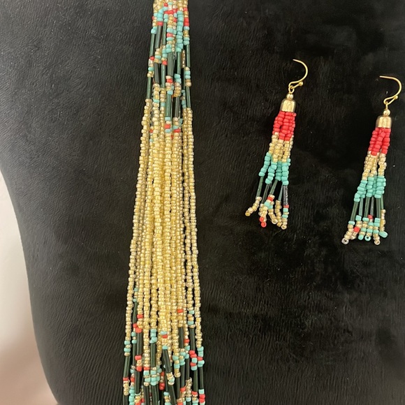 🎉❤️ NEW Boho Long Multicolor Beaded Necklace Earring Set - Picture 3 of 7